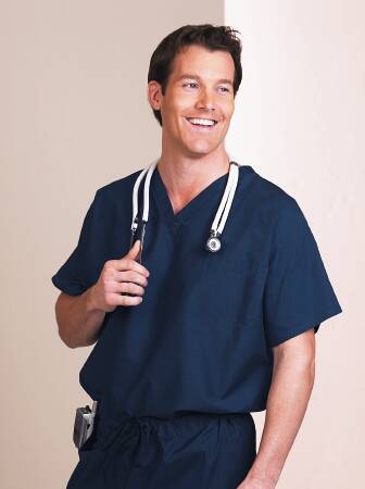 Fashion Seal Uniforms - Scrub Shirt Medium Navy Blue 1 Pocket Short Sleeve Unisex - 78705-M