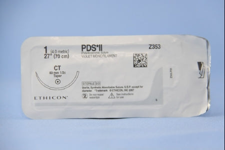 PDS II - Suture with Needle Absorbable Uncoated Violet Suture Monofilament Polydioxanone Size 1 27 Inch Suture 1-Needle 40 mm Length 1/2 Circle Taper Point Needle - Z353H