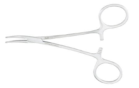 Miltex - Hemostatic Forceps Halsted-Mosquito 5 Inch Length OR Grade German Stainless Steel NonSterile Ratchet Lock Finger Ring Handle Curved Serrated Tips - 7-4