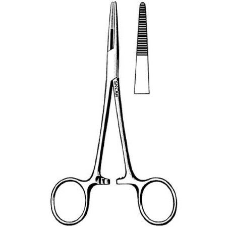 Sklar Forceps Kelly 5-1/2 Inch Surgical Grade Stainless Steel NonSterile Ratchet Lock Finger Ring Handle Straight Serrated Tip - 17-2055