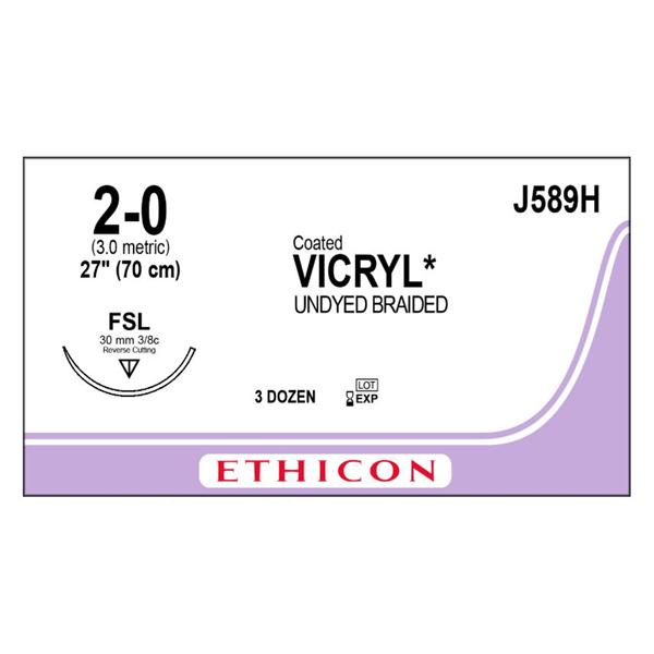 Ethicon Inc,a J & J Company Suture 2-0 Polyglactin 910 Fsl Vicryl Violet 27" Braid 36/Bx - J589H
