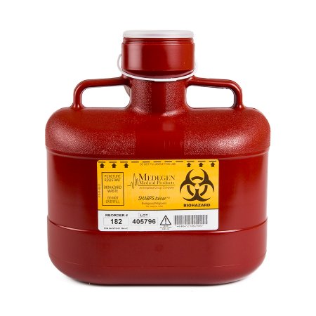 Sharps-Tainer - Sharps Container 11 H X 10 W X 6 D Inch 6.2 Quart Red Base / Translucent Lid Vertical Entry Tethered Screw On Lid - 182