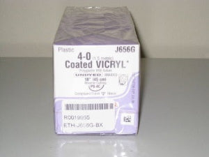 J & J Healthcare Systems Coated Vicryl Suture with Needle Absorbable Coated Undyed Suture Braided Polyglactin 910 Size 4-0 18 Inch Suture 1-Needle 16 mm Length 1/2 Circle - Compound Curve Reverse Cutting Needle - J656G