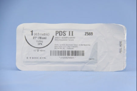 J & J Healthcare Systems PDS II Suture with Needle Absorbable Uncoated Violet Suture Monofilament Polydioxanone Size 1 27 Inch Suture 1-Needle 48 mm Length 1/2 Circle Reverse Cutting Needle - Z569T
