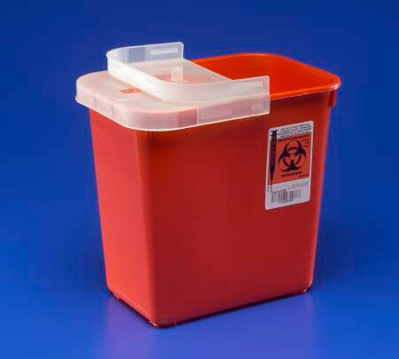 Cardinal SharpSafety Sharps Container 1-Piece 10 H X 10-1/2 W X 7-1/4 D Inch 2 Gallon Red Hinged Lid - 8990SA