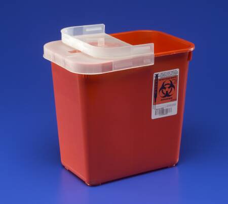 SharpSafety - Sharps Container 10 H X 10-1/2 W X 7-1/4 D Inch 2 Gallon Red Base / Translucent Lid Horizontal Entry Hinged Lid - 8990SA