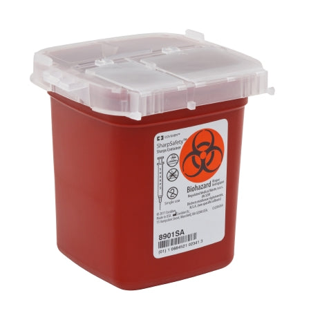 Cardinal SharpSafety Phlebotomy Sharps Container 4-1/4 H X 4-1/4 D X 4-1/2 W Inch 1 Pint Red Vertical Entry Lid - 8901SA