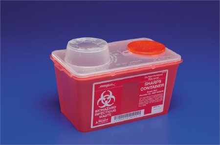Cardinal Monoject Sharps Container 1-Piece 17-7/10 H X 6-3/4 W X 10-1/2 D Inch 14 Quart Red Base / Translucent Lid Vertical Drop Chimney - 8881676434