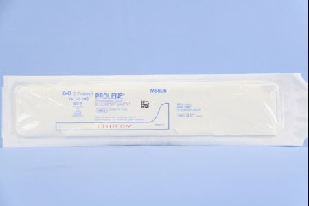J & J Healthcare Systems Prolene Suture with Needle Nonabsorbable Uncoated Blue Suture Monofilament Polypropylene Suture Size 6-0 18 Inch Suture Double-Armed 9.3 mm Length 3/8 Circle Taper Point Needle - 8806