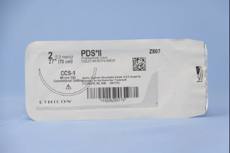 PDS II - Suture with Needle Absorbable Uncoated Violet Suture Monofilament Polydioxanone Size 2 27 Inch Suture 1-Needle 60 mm Length 1/2 Circle Conventional Cutting Sternum Needle - Z807T