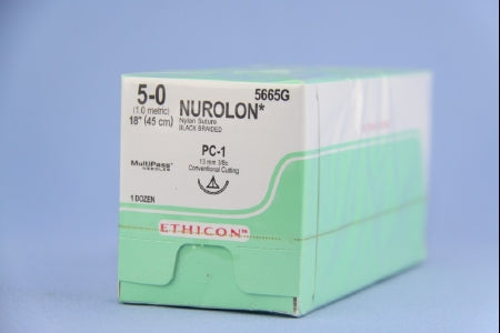 J & J Healthcare Systems Nurolon Suture with Needle Nonabsorbable Coated Black Suture Braided Nylon Size 5-0 18 Inch Suture 1-Needle 13 mm Length 3/8 Circle Precision Cosmetic - Conventional Cutting PRIME Needle - 5665G