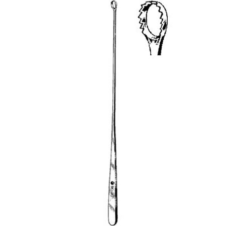 Sklar Sklar Uterine Curette Heaney 9-1/2 Inch Length Single-ended Flat Tapered Handle Serrated Loop Tip - 90-6095
