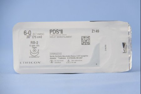 PDS II - Suture with Needle Absorbable Uncoated Violet Suture Monofilament Polydioxanone Size 6 - 0 30 Inch Suture Double-Armed 13 mm Length 1/2 Circle Taper Point Needle - Z149H