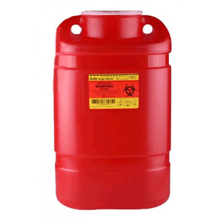 Becton Dickinson Sharps Container 1-Piece 14 H X 7-1/2 W X 10-1/2 D Inch 5 Gallon Red Funnel Lid - 305477