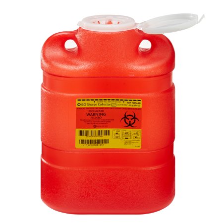 BD - Sharps Container 13-2/5 H X 9-2/5 W X 5-3/10 D Inch 8.2 Quart Red Base / Translucent Lid Vertical Entry Hinged Snap On Lid - 305490