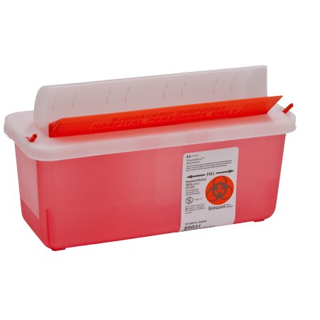 Cardinal In-Room Sharps Container 1-Piece 11 H X 10-3/4 W X 4-3/4 D Inch 5 Quart Translucent Red Horizontal Entry Lid - 85131