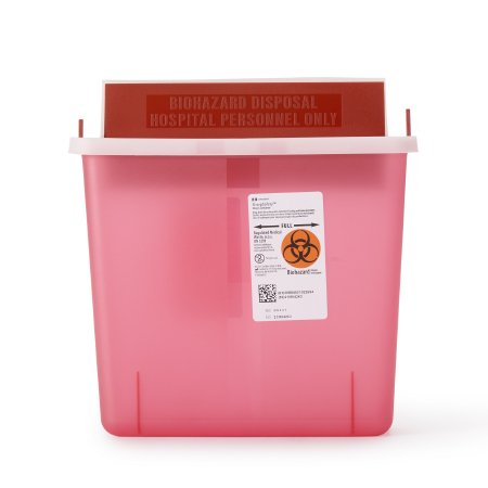 In-Room - Sharps Container 11 H X 10-3/4 W X 4-3/4 D Inch 1.25 Gallon Translucent Red Base / Translucent Lid Horizontal Entry Flap Lid - 85131