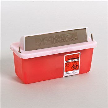 Cardinal In-Room Sharps Container 1-Piece 6-1/4 H X 10-3/4 W X 4-3/4 D Inch 2 Quart Translucent Red Horizontal Entry Lid - 85031