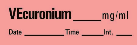 Timemed - Drug Label Anesthesia Label Tape Vecuronium_mg/mL Date_Time_Int Fluorescent Red 1/2 X 1 Inch - AN-103