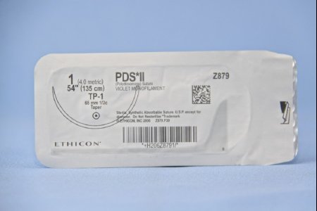 J & J Healthcare Systems PDS II Suture with Needle Absorbable Uncoated Violet Suture Monofilament Polydioxanone Size 1 54 Inch Suture 1-Needle 65 mm Length 1/2 Circle Taper Point Needle - Z879G