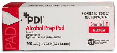 Professional Disposables PDI Alcohol Prep Pad Isopropyl Alcohol, 70% Isopropyl Alcohol, 70% Individual Packet 2 X 2 Inch Sterile - B60307