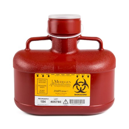Sharps-Tainer - Sharps Container 9 H X 10 W X 6 D Inch 4.8 Quart Red Base / White Lid Vertical Entry Tethered Screw On Lid - 184