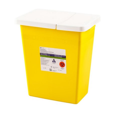 SharpSafety - Chemotherapy Waste Container 17-1/2 H X 15-1/2 W X 11 D Inch 8 Gallon Yellow Base / White Lid Horizontal / Vertical Entry Gasketed Hinged Lid - 8985