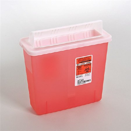 Cardinal In-Room Sharps Container 1-Piece 11 H X 10-3/4 W X 4-3/4 D Inch 5 Quart Translucent Red Horizontal Entry Lid - 85131