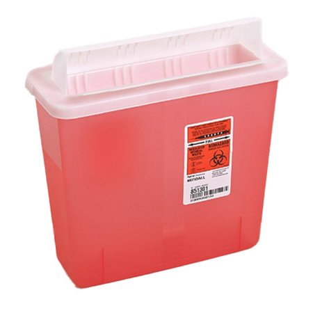 In-Room - Sharps Container 11 H X 10-3/4 W X 4-3/4 D Inch 1.25 Gallon Translucent Red Base / Translucent Lid Horizontal Entry Flap Lid - 851301