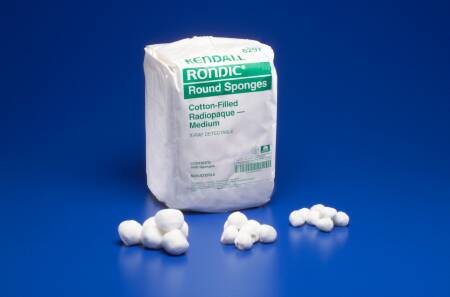 Cardinal Vistec Surgical Stick Sponge X-Ray Detectable Cotton / Gauze 1-5/8 Inch Diameter 1000 Count Bag NonSterile - 6449-