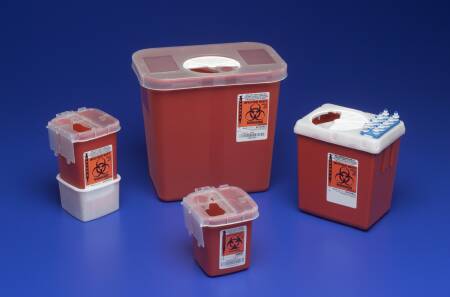 AutoDrop - Sharps Container 10 H X 7-1/4 W X 10-1/2 D Inch 2 Gallon Red Base / Translucent Lid Vertical Entry Rotating Lid - 1525SA