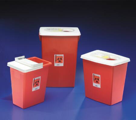 Cardinal SharpSafety Sharps Container 1-Piece 17-3/4 H X 11 W X 15-1/2 D Inch 8 Gallon Red Hinged Lid - 8997S