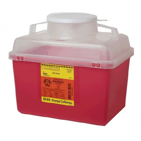BD - Sharps Container 11-1/2 H X 12-4/5 W X 8-4/5 D Inch 14 Quart Red Base / Clear Lid Vertical Entry Hinged Snap On Lid - 305480