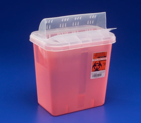 Cardinal SharpSafety Sharps Container 12-3/4 H X 7-1/4 D X 10-1/2 W Inch 2 Gallon Red Horizontal Entry Lid - 89651
