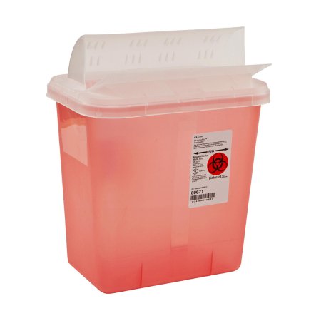 SharpSafety - Sharps Container 12-3/4 H X 7-1/4 D X 10-1/2 W Inch 2 Gallon Translucent Red Base / Translucent Lid Horizontal Entry Flap Lid - 89651