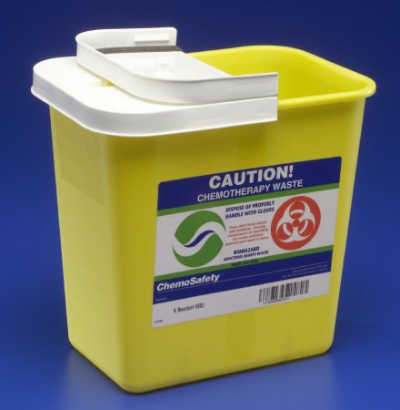 Cardinal SharpSafety Chemotherapy Sharps Container 1-Piece 10 H X 10-1/2 W X 7-1/4 D Inch 2 Gallon Yellow Hinged Lid - 8982