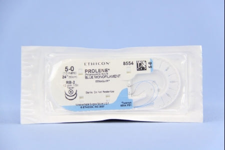 J & J Healthcare Systems Prolene Suture with Needle Nonabsorbable Uncoated Blue Suture Monofilament Polypropylene Suture Size 5-0 24 Inch Suture Double-Armed 13 mm Length 1/2 Circle Taper Point Needle - 8205H