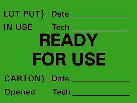 Timemed - Pre-Printed Label Advisory Label Green Ready For Use, Lot Put In Use - Date, Tech, Carton Opened -Date, Tech Black Quality Control Label 1-1/2 X 2 Inch - ACA-3