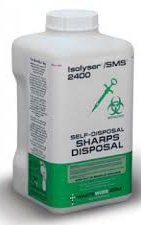 Isolyser SMS WasteWise - Sharps Container with Solidifier 10-1/2 H X 5-1/4 W X 5 D Inch 3 Liter Translucent Base / White Lid Vertical Entry Screw On Lid - SMS2400