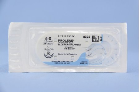Prolene - Suture with Needle Nonabsorbable Uncoated Blue Suture Monofilament Polypropylene Suture Size 5 - 0 24 Inch Suture Double-Armed 12 mm Length 3/8 Circle Taper Point Needle - 8325H