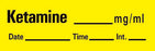 Precision Dynamics TimeMed Pre-Printed Label Timemed Anesthesia Label Ketamine Yellow 1-1/2 X 1/2 Inch - AN-60