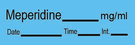 Timemed - Drug Label Anesthesia Label Tape Meperidine_mg/mL Date_Time_Int Blue 1/2 X 1-1/2 Inch - AN-12