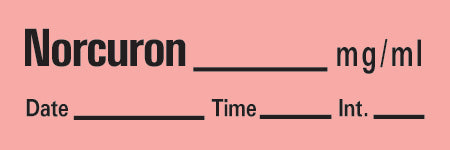 Precision Dynamics TimeMed Pre-Printed Label Timemed Anesthesia Label Norcuron Fluorescent Red 1-1/2 X 1/2 Inch - AN-150