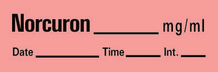 Timemed - Drug Label Anesthesia Label Tape Norcuron_mg/mL Date_Time_Int_ Fluorescent Red 1/2 X 1-1/2 Inch - AN-150