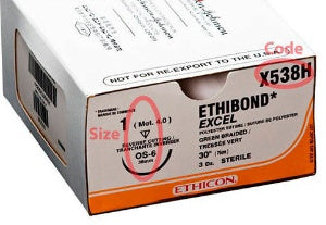 Ethibond - Suture with Needle Nonabsorbable Coated Green Suture Braided Polyester Size 1 30 Inch Suture 1-Needle 36.5 mm Length 1/2 Circle Reverse Cutting Needle - X538H