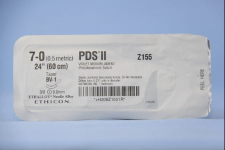 J & J Healthcare Systems PDS II Suture with Needle Absorbable Uncoated Violet Suture Monofilament Polydioxanone Size 7-0 24 Inch Suture Double-Armed 9.3 mm Length 3/8 Circle Taper Point Needle - Z155H