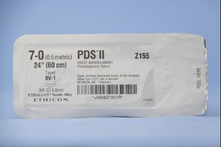 PDS II - Suture with Needle Absorbable Uncoated Violet Suture Monofilament Polydioxanone Size 7 - 0 24 Inch Suture Double-Armed 9.3 mm Length 3/8 Circle Taper Point Needle - Z155H