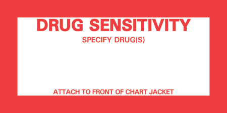 Precision Dynamics TimeMed Pre-Printed Label Timemed Auxiliary Label Drug Sensitivity, Specify Drug(S), Attach To Front Of Chart Jacket White 4-1/2 X 2-1/4 Inch - N-225