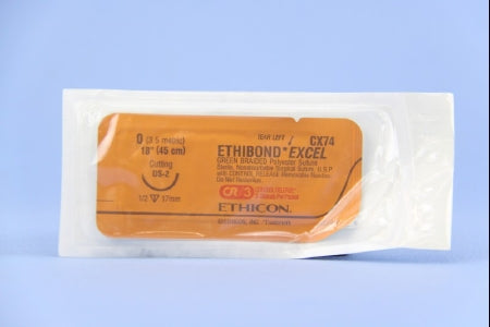 Ethibond - Suture with Needle Nonabsorbable Coated Green Suture Braided Polyester Size 0 18 Inch Suture 1-Needle 17 mm Length 1/2 Circle Reverse Cutting Needle - CX74T