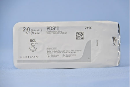 J & J Healthcare Systems PDS II Suture with Needle Absorbable Uncoated Violet Suture Monofilament Polydioxanone Size 2-0 27 Inch Suture 1-Needle 14 mm Length 1/2 Circle Taper Point Needle - Z114H